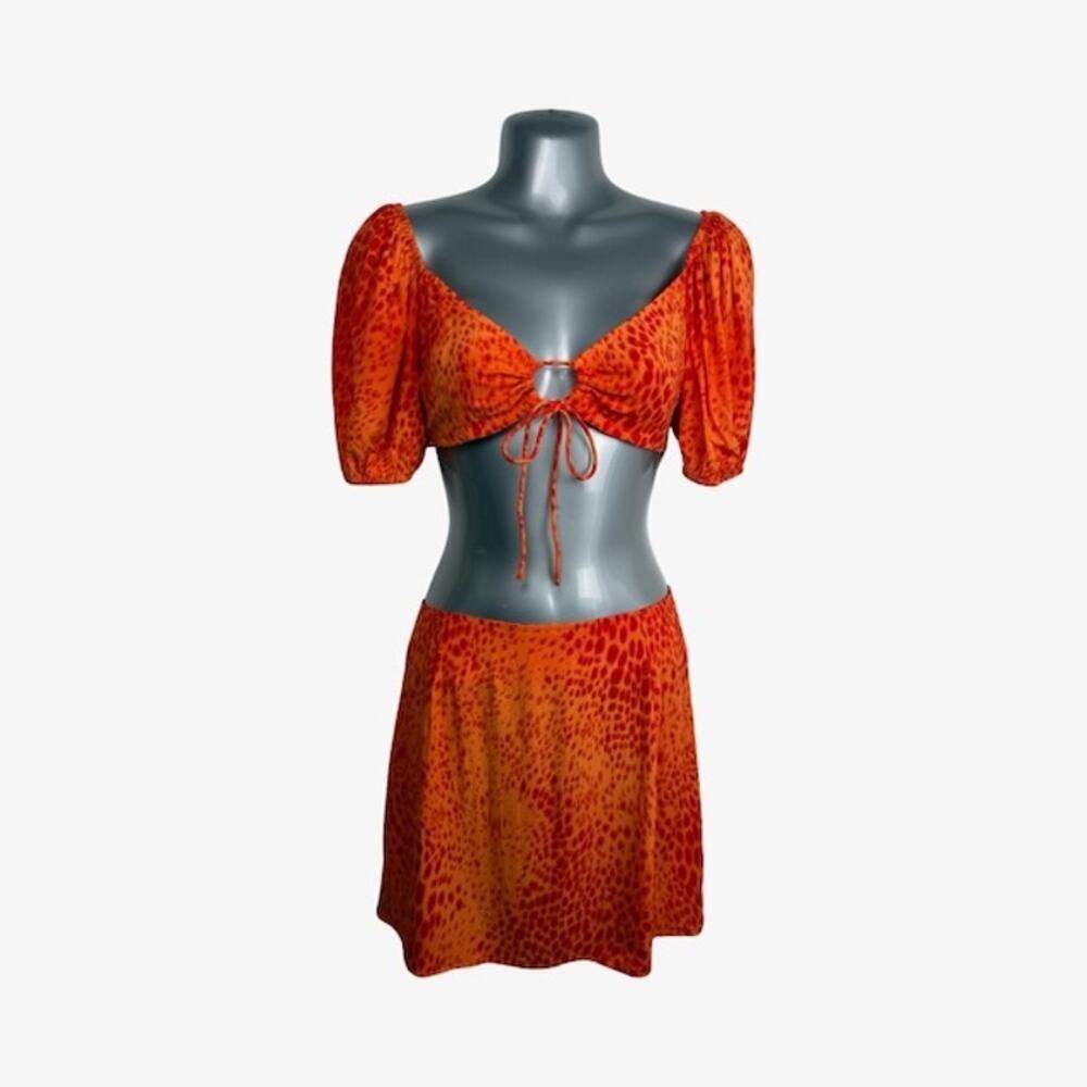Motel Rocks Womens Two Piece Chelin Crop Top & Skirts Cheetah Tangerine Size XXS